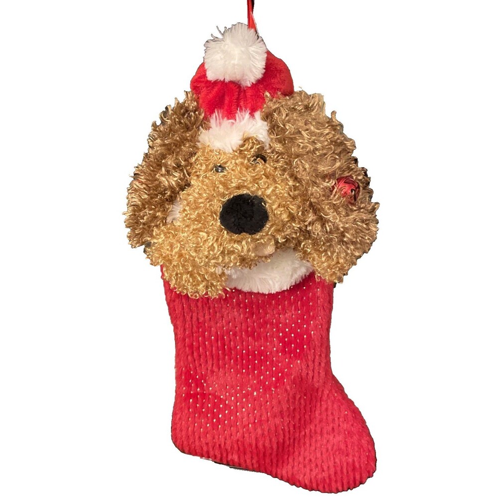 Animated Singing Christmas Stocking Plush Dog Brown Doggy Jingle